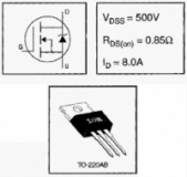 IRF840PBF IRF840, MOSFET N-канал (500В, 8А, 125Вт,  0.85 Ом)