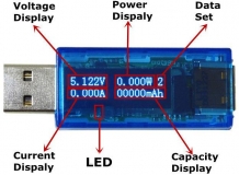 Электронный портативный OLED USB3.0-тестер (напряжение, ток, мощность, емкость) USB3.0, 4 разряда, до 13В