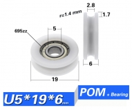 Подшипник U0519-7B, размер 5*19*6 мм ( U образный паз по внешнему диаметру для шкива)