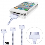 Кабель USB для Apple iPhone 4, 4S, 3, 3S, 3GS, iPad, iPad 2, iPad 3, (30pin) 1м с оплеткой из плетеной ткани