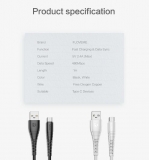 Кабель USB Type C - USB 1м, максимальный ток 2.4А, защите от изломов, Floveme