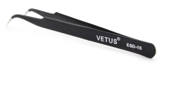 Пинцет VETUS ESD-15 круглый, острый, изогнутый, черный, антистатический пинцет из нержавеющей стали