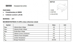 Транзистор S8550 2TY 500MA MMBT8550 SOT-23 (25В, 0.5A, 0.3Вт, 150МГц, p-n-p)