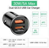Мощный адаптивный двойной USB-адаптер от прикуривателя Baseus Quick Charge QC4.0 QC3.0, 5В 4.5А, 9В 3А, 12В 2.5А, 30Вт