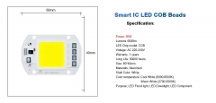 Сверхяркий COB светодиод 50 Вт теплый белый цвет 2700-3200К 4000-4500 Lm 220 В AC