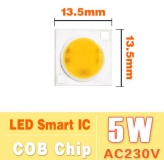 Сверхяркий светодиод 5W белый теплый цвет (2800-3500K, 500 lm, 220-240В AC) 13.5*13.5мм
