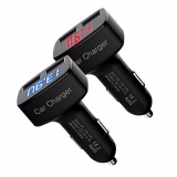 Двойной интеллектуальный USB-адаптер от прикуривателя 2 х 5В 3.1А с вольтметром, амперметром и термометром °C, красный дисплей