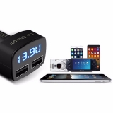 Двойной интеллектуальный USB-адаптер от прикуривателя 2 х 5В 3.1А с вольтметром, амперметром и термометром °C, красный дисплей