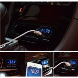 Двойной интеллектуальный USB-адаптер от прикуривателя 2 х 5В 3.1А с вольтметром, амперметром и термометром °C, красный дисплей