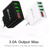Адаптер питания - зарядное устройство AC 100-240В - DC 5В 3А три порта USB с вольтметром и амперметром (для зарядки планшетов и смартфонов)