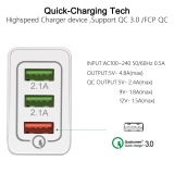 Адаптер питания - зарядное устройство AC 100-240В - DC 5В 4.8А, 9В 1.8А, 12В 1.5А, три порта USB, с поддержкой QC2.0 и QC3.0
