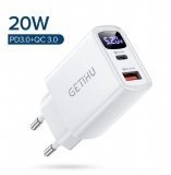 Адаптер питания - зарядное устройство AC 100-240В - DC QC3.0/PD 5В 3А, 9В 2.22А, 12В 1.67А, USB-A и Type C порты, с вольтметром и амперметром