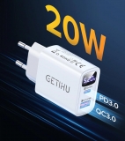 Адаптер питания - зарядное устройство AC 100-240В - DC QC3.0/PD 5В 3А, 9В 2.22А, 12В 1.67А, USB-A и Type C порты, с вольтметром и амперметром