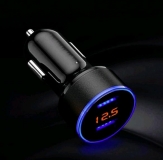 Двойной интеллектуальный USB-адаптер от прикуривателя 2 х 5В 3.1А с вольтметром и амперметром, красный дисплей
