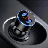 Двойной интеллектуальный USB-адаптер от прикуривателя 2 х 5В 3.1А с вольтметром и амперметром, красный дисплей