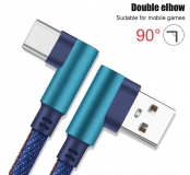 Кабель USB Type C - USB 1м угловой, ток 2А, повышенная прочность, отделка джинсовая ткань