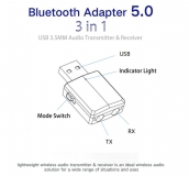 Bluetooth приемник - передатчик ZF169PLUS v5.0 3-в-одном, USB, 3.5мм AUX вход и выход