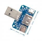 Переходник USB папа-мама в USB Type C, MicroUSB, DIP 4pin шаг 2,54мм, размер 20.2*33.5мм