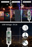 Новогодняя гирлянда на управляемых светодиодах  WS2812B RGBIC, 10м 100 светодиодов, IP65, питание USB 5В с пультом ДУ, Bluetooth, приложение Android/Apple
