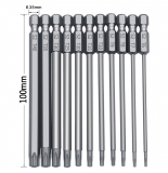 Набор магнитных бит 100мм S2 Torx T5, T6, T7, T8, T9, T10, T15, T20, T25, T30, T40, 11 предметов