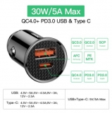 Мощный адаптивный двойной USB-адаптер от прикуривателя Baseus Quick Charge QC4.0 QC3.0, 5В 4.5А, 9В 3А, 12В 2.5А, 30Вт, USB + PD