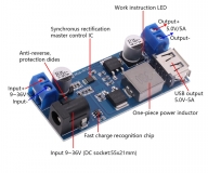 LM2596S DC-DC регулируемый преобразователь, вход 9-36В, выход 5В, ток до 6А, 1 порт USB