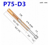 Пружинный контакт-зонд P75-D3, (16.50мм, диаметр 1.02мм/1.5мм, давление пружины 100г)