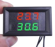 Двойной цифровой термометр -20°С +100°С два внешних NTC датчика, 4-28В, 3-х разрядный, красный+синий цвет