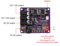Модуль ИБП 40W с DC-DC преобразователем напряжения, вход 12.6В, выход 5В, 9В, 12В, для аккумуляторов 3S 11.1В/12.6В (UPS)