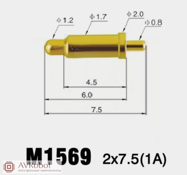 Пружинный контакт Pogo Pin Connector M1569 (2*7.5) 1A (длина 7.5мм ...